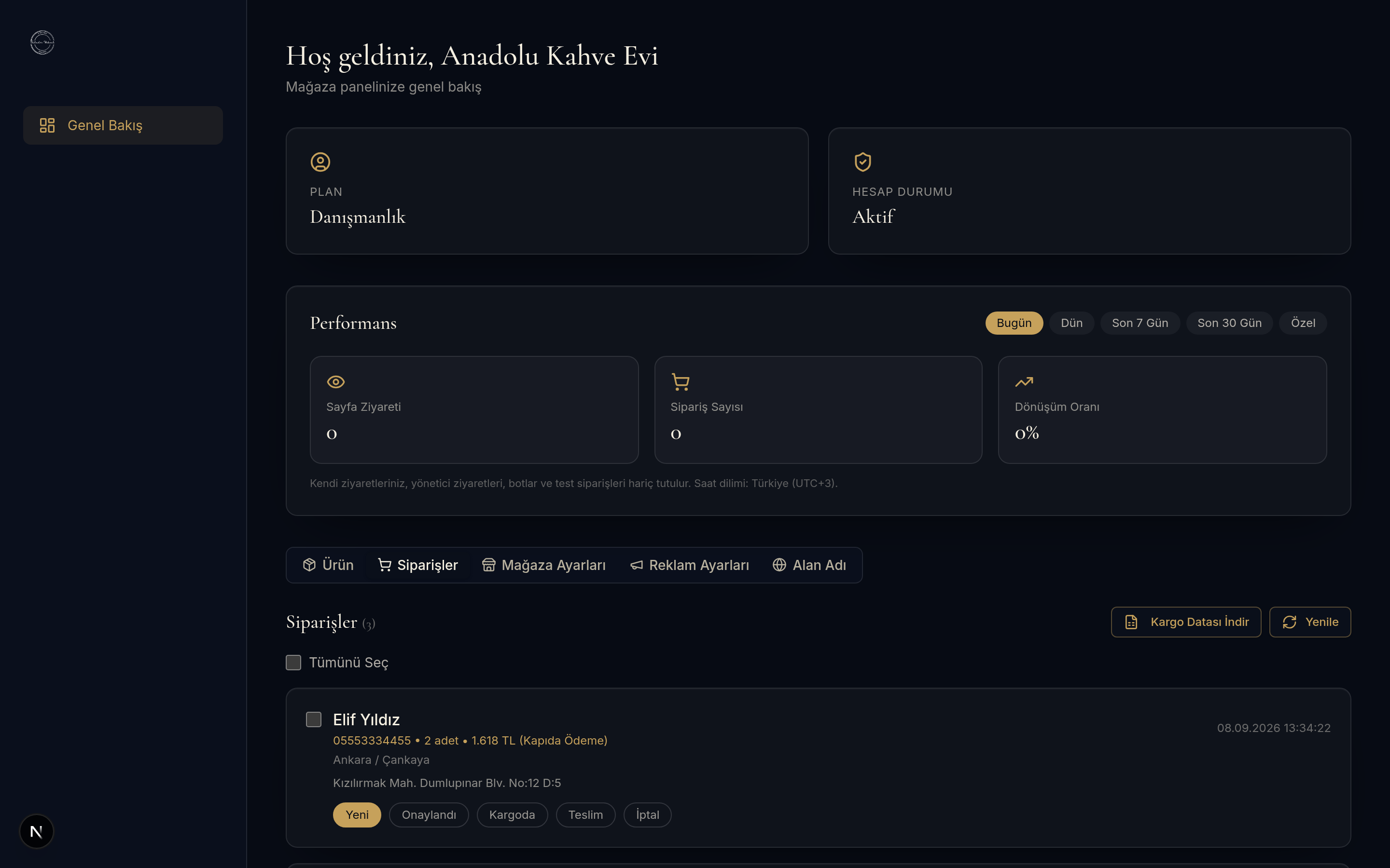 Sipariş yönetimi ve kargo datası dışa aktarma